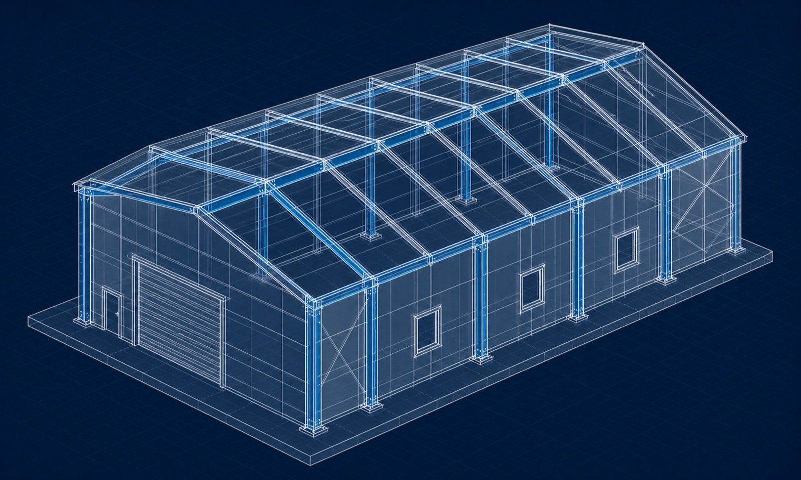 Blueprint-Ansicht einer konfigurierten Halle