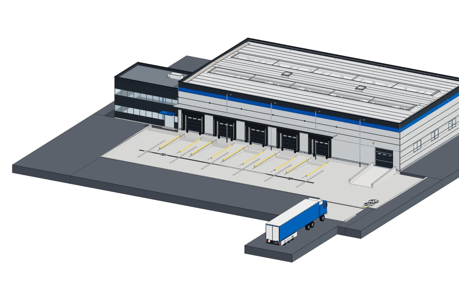 Logistikzentrum mit Verladefront, Hoffahrfläche und Büroanbau